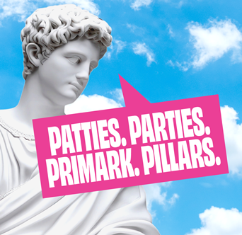 Patties, parties, Primark, pillars - spoken by a statue